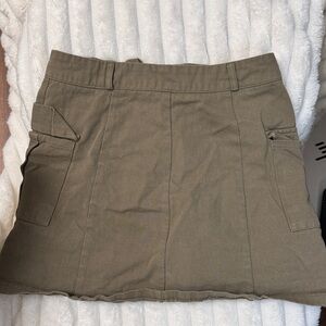 Olive Green Mini Skirt with Pockets
